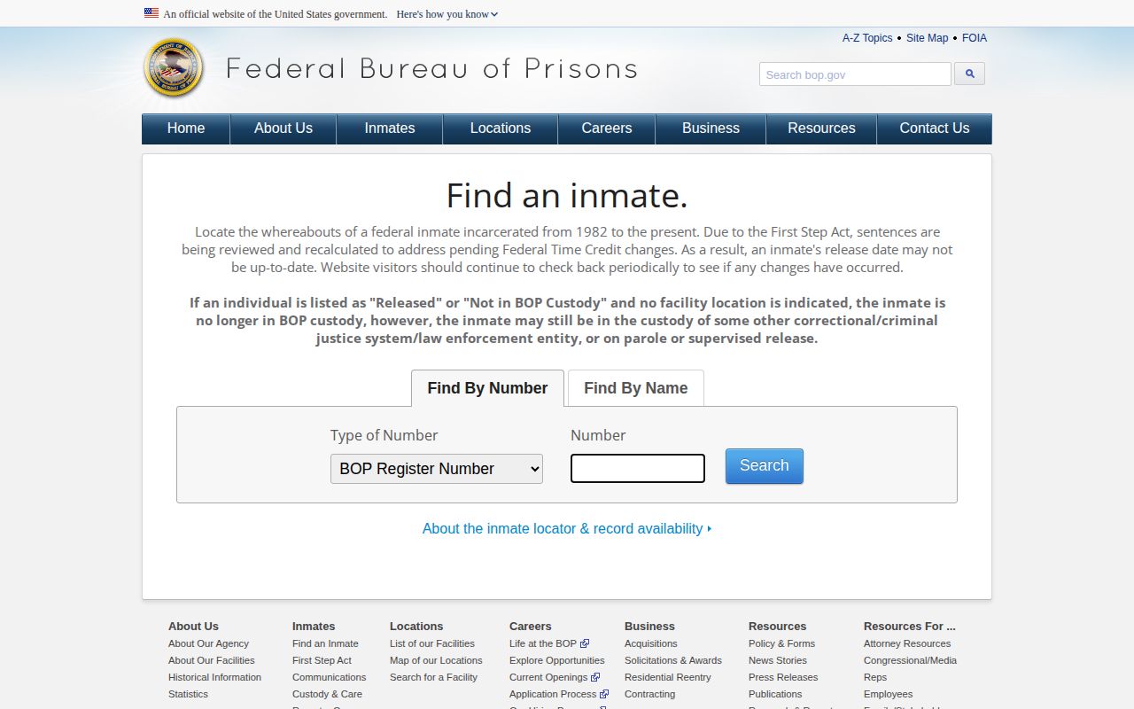 BOP federal search fields for a New Mexico released inmate