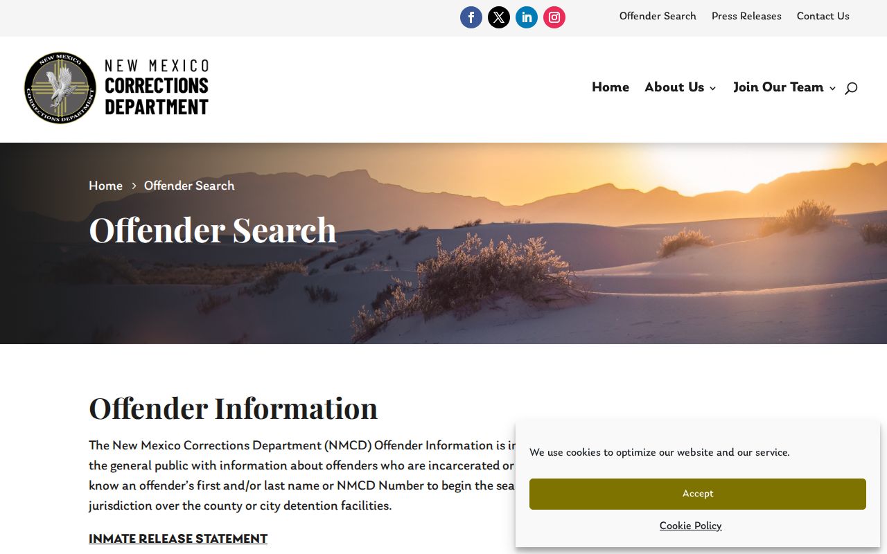 NMCD warning about New Mexico released inmate search limits