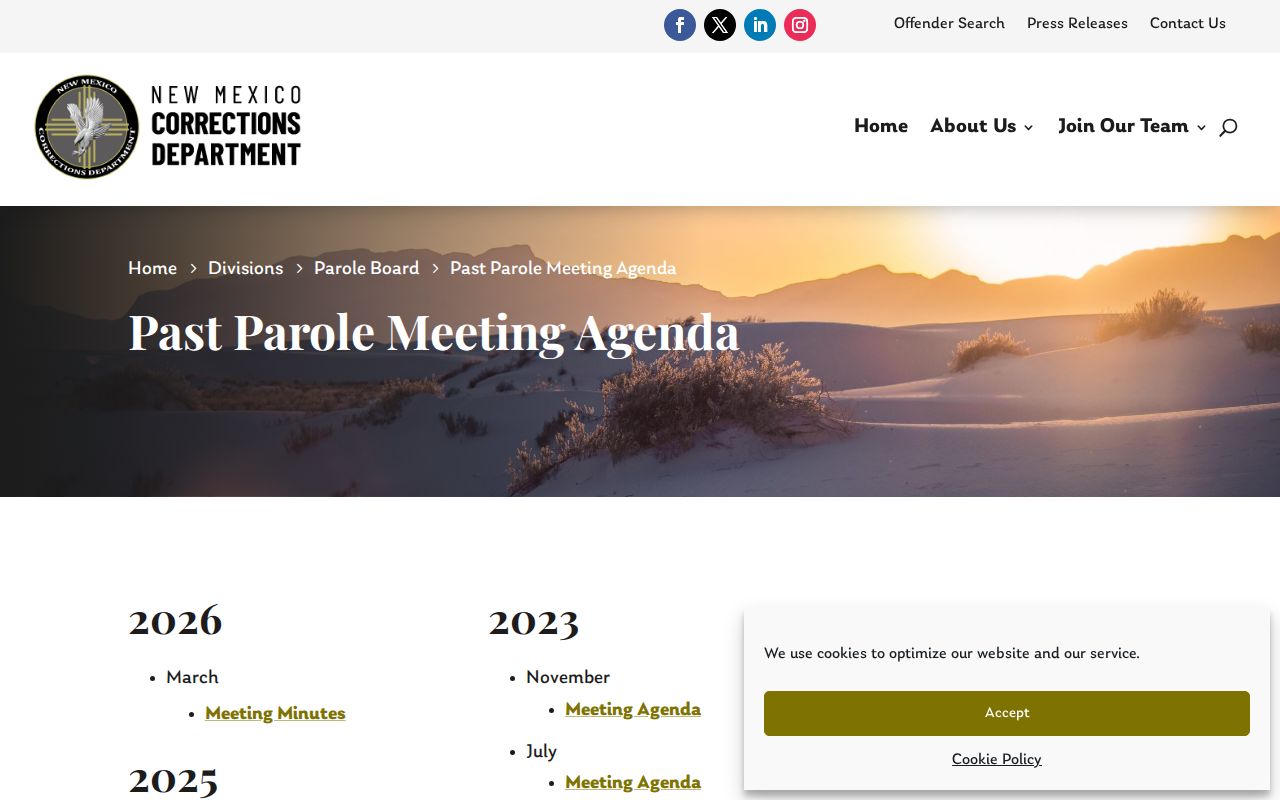 New Mexico Parole Board quarterly public meeting archive