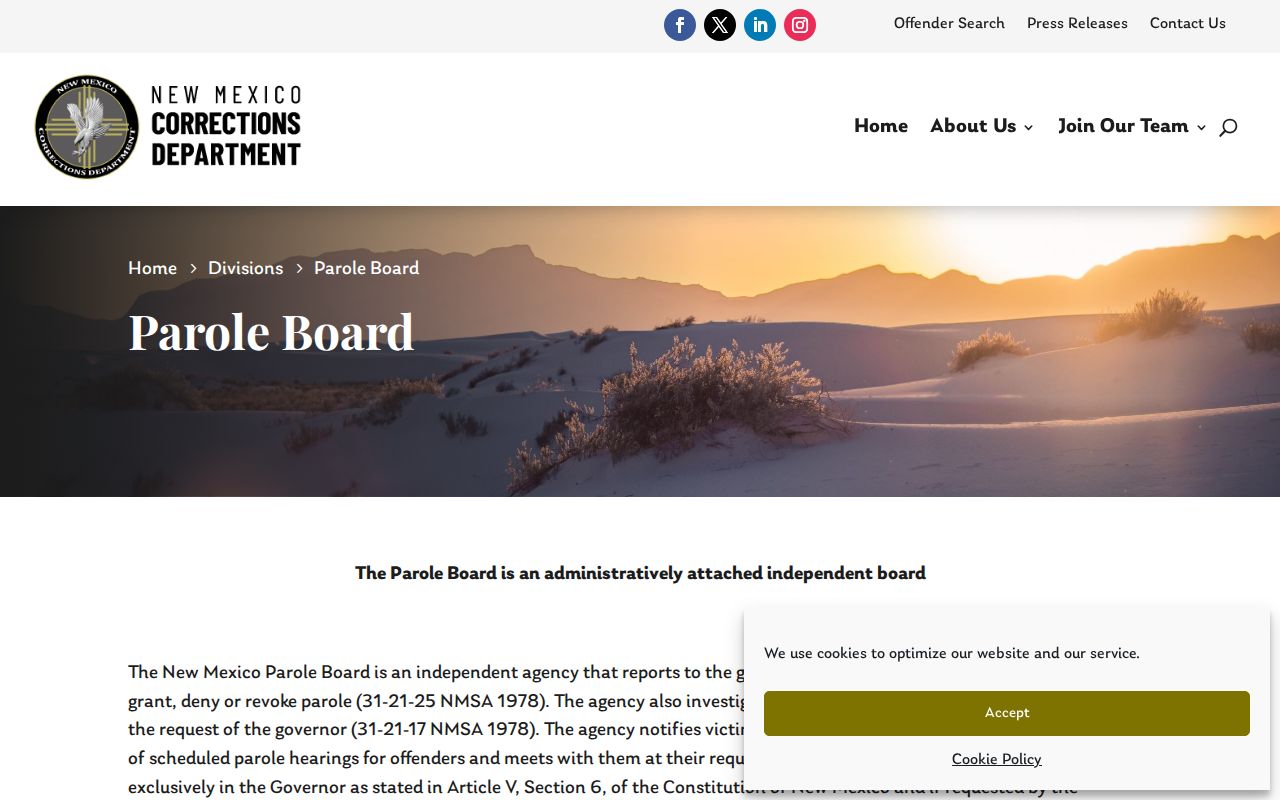 New Mexico Parole Board release hearing information